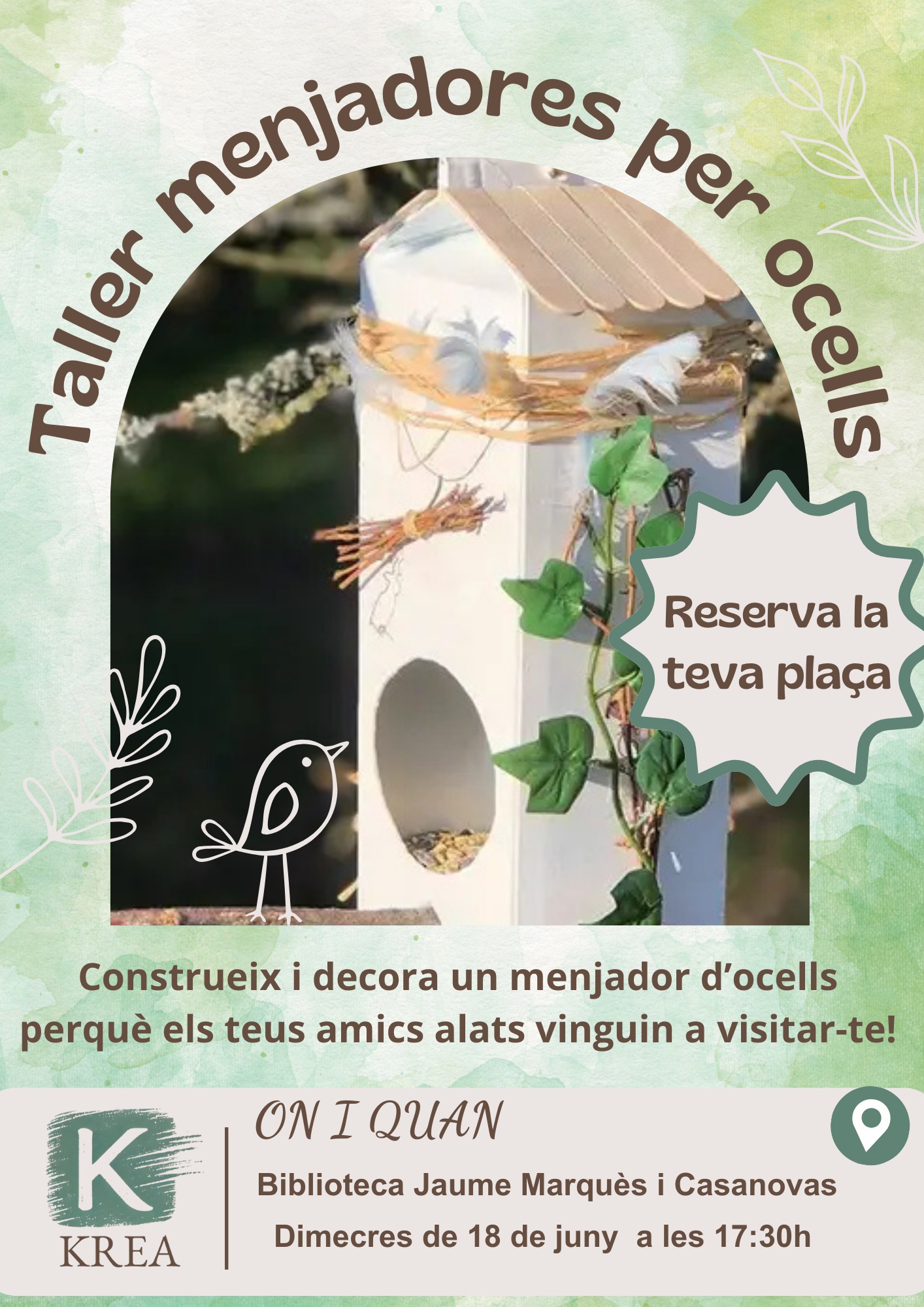 Taller lúdic de manualitats "Fem una caseta-menjador d'ocells". Per a  infants d'entre 4 i 12 anys.